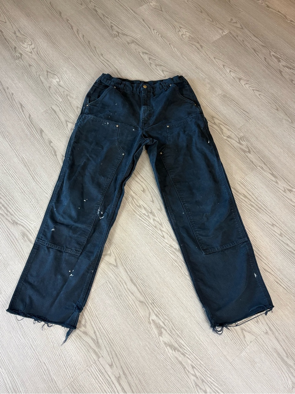 Vintage Carhartt Men’s 34x36 Black Cargo  Pants with Paint Splatter